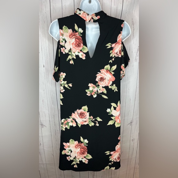 LTX Sportwear Dress Women’s Size Small Black Floral Print Cold Shoulder - Picture 6 of 8